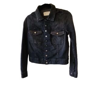 Current/Elliott Grunge Cropped Denim Jean Jacket Distressed Studded Pockets XS